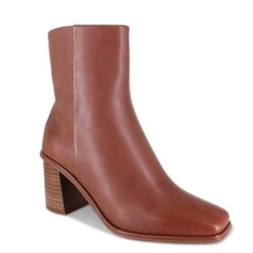 Splendid Valve Square Toe Black Heel Leather Boot, size 7.5, acorn, mid calf